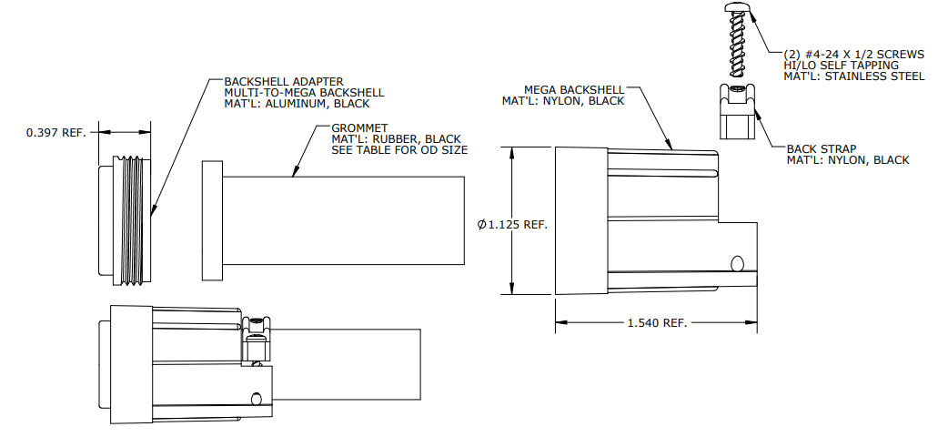 Multi-Con-X Extra Large Backshell Drawing